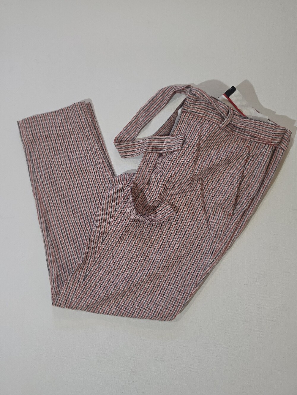 Banana Republic Avery Trouser Pants Womens Sz 4 Red Grey White Pinstripe Belted